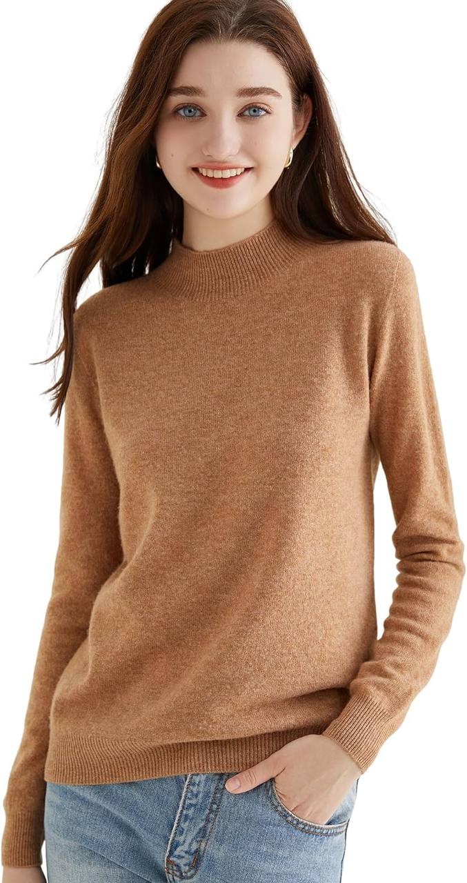 LINY XIN Women's 100% Merino Wool Half Sleeve Sweater Spring Fall Mock Neck Lightweight Soft Knitted Pullover Tops