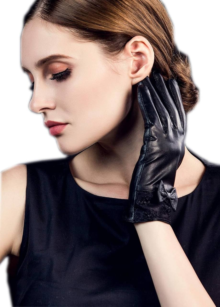 YISEVEN Women's Sheepskin Winter Driving Genuine Leather Gloves Lace Bow