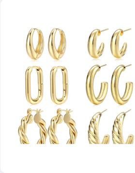 Gold Hoop Earrings Set for Women, 14K Gold Plated Lightweight Hypoallergenic Chunky Open Hoops Set for Gift