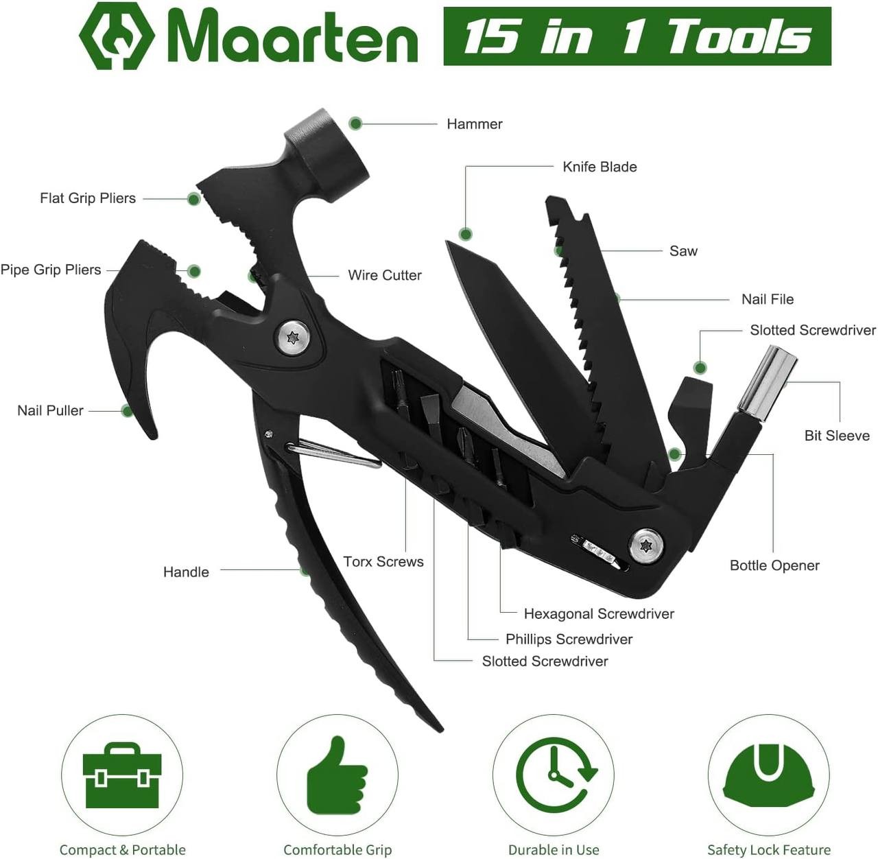 Gifts for Dad from Daughter Son Hammer Multitool Camping Accessories, 14 in 1 Hammer Outdoor Survival Tools for Men, Cool Gadgets Unique Gifts, Christmas Present Stocking Stuffer