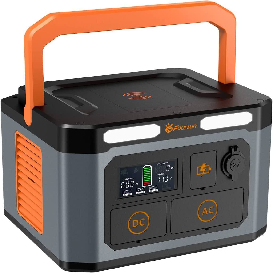 Foursun 1500W(3000W Peak) Portable Power Station，1598.4Wh with 2 x 1500W AC Outlets ，Wireless charge，PD 65W，Solar Generator (Solar Panel Not Included) for Home Backup， Emergency， Outdoor Camping