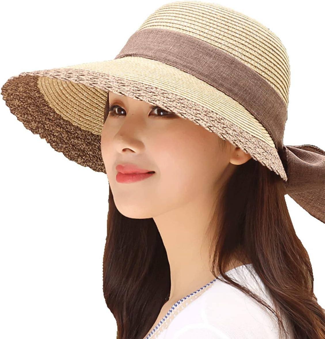 Straw Sun Hats for Women Beach Summer Wide Brim Adjustable Lightweight Foldable/Packable Travel with Uv Upf50 Protection