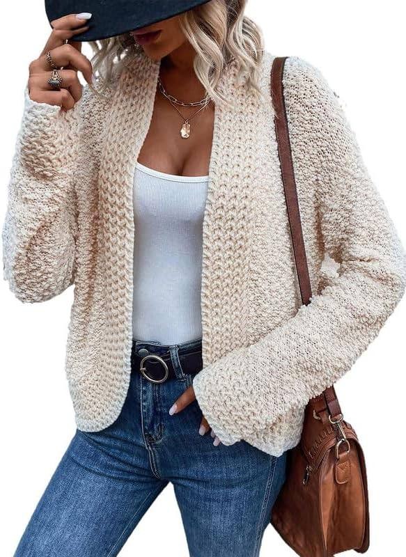 Dokotoo Women's 2023 Fashion Casual Open Front Long Sleeve Chunky Knit Cardigans Sweaters Outerwear Coats