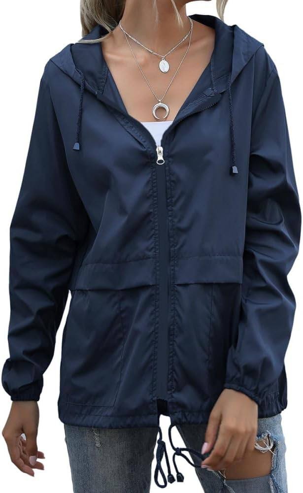 ETOSELL Womens Casual Jacket Waterproof Raincoat Lightweight Rain Jacket Hooded Windbreaker Outerwear with Pockets