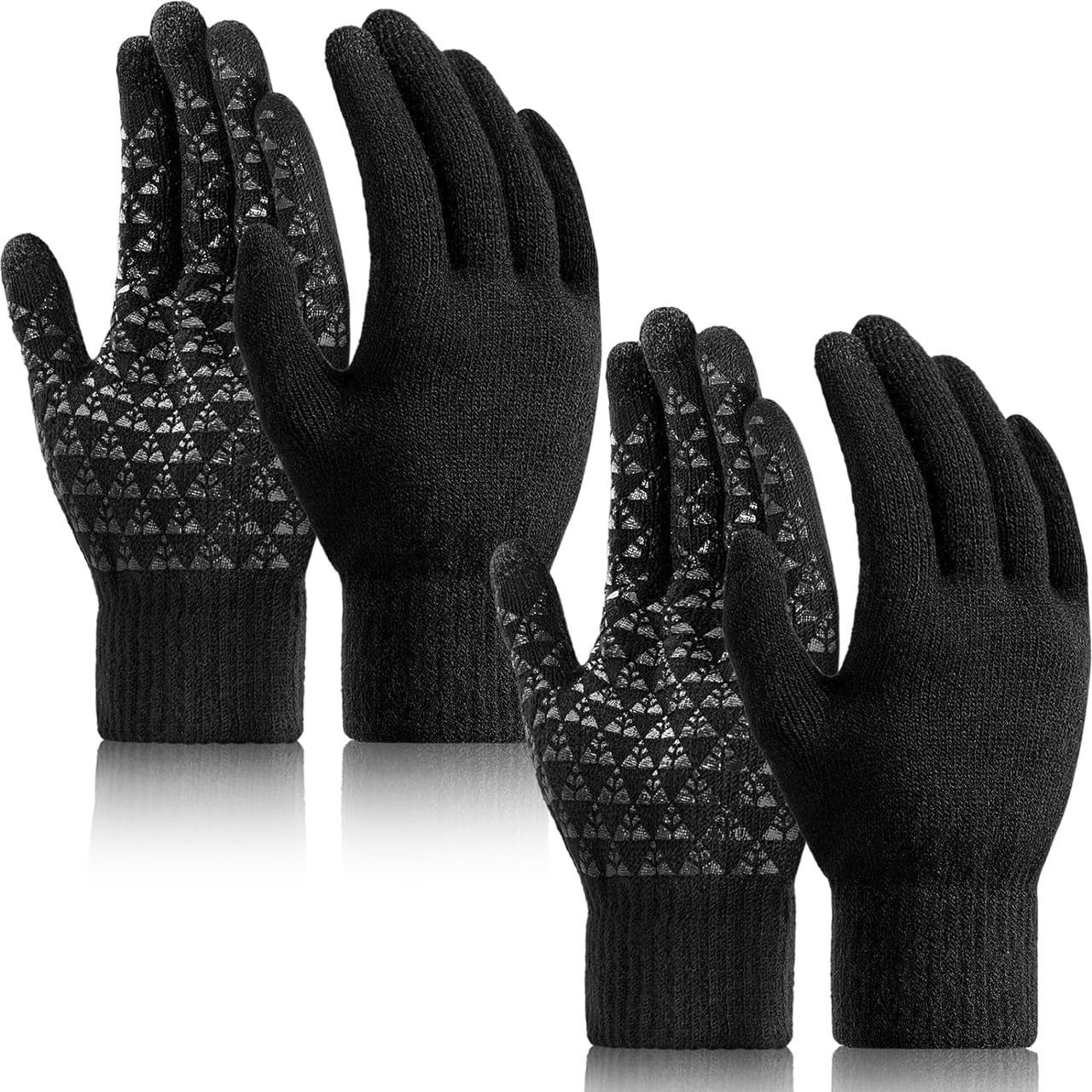 Ymomode Winter Gloves for Men Women 2 Pairs Upgraded Touch Screen Cold Weather Thermal Warm Knit Glove for Running Driving