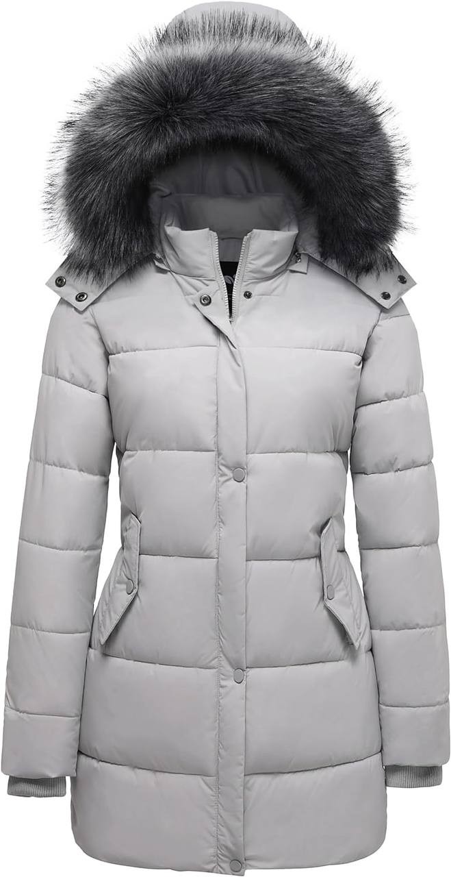 GGleaf Women's Winter Thicken Puffer Coat Warm Snow Jacket with Fur Removable Hood