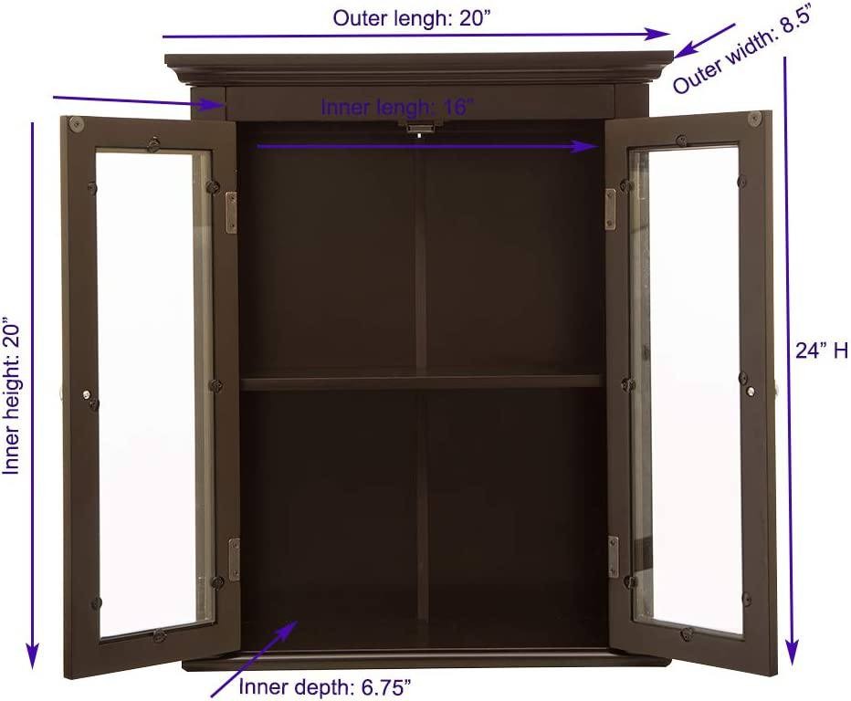glitzhome Wooden Floor Storage Cabinet with Drawer and Glass Double Doors for Bathroom， Living Room， Bedroom， Kitchen