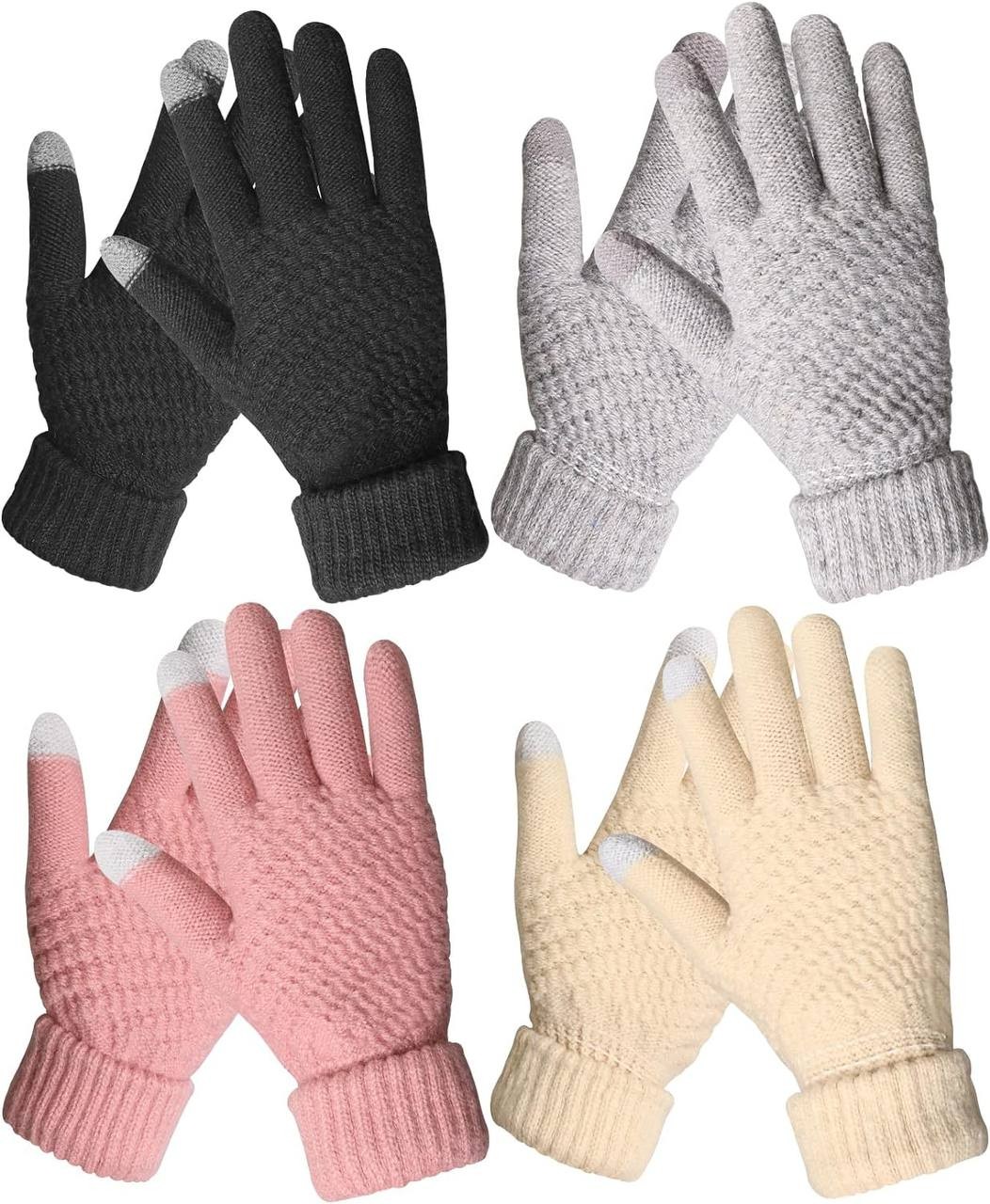 4 Pairs Womens Winter Gloves Warm Touch Screen Knit Fleece Gloves for Women Cold Weather