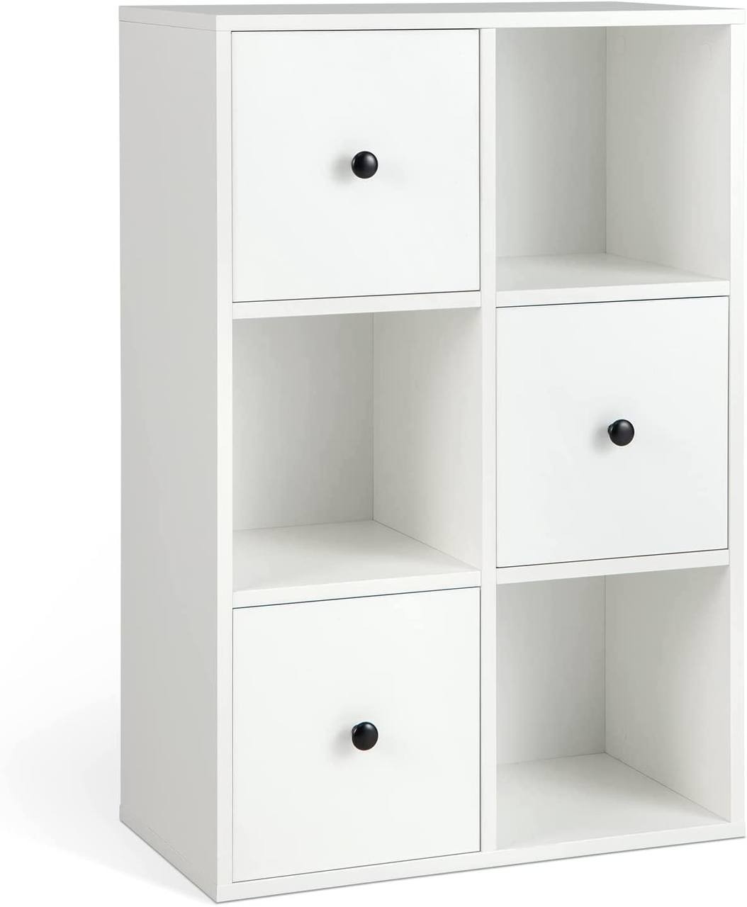 Giantex 6-Cube Bookcase with Drawers, 3-Tier Freestanding Wooden Bookshelf with Anti-toppling Device, Wood Cube Storage Organizer for Kids Room, Living Room, Study, Bedroom, White