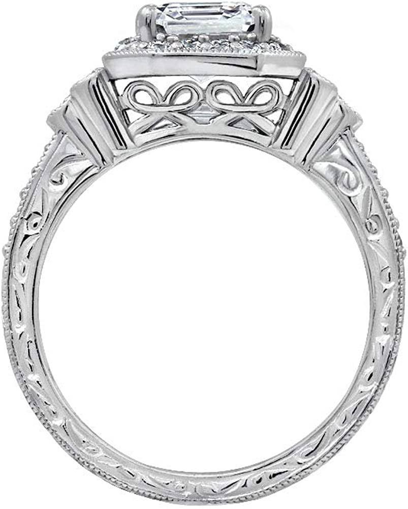 ArgosCollection Platinum-Plated Sterling Silver Antique Ring set with Asscher-Cut Infinite Elements Cubic Zirconia