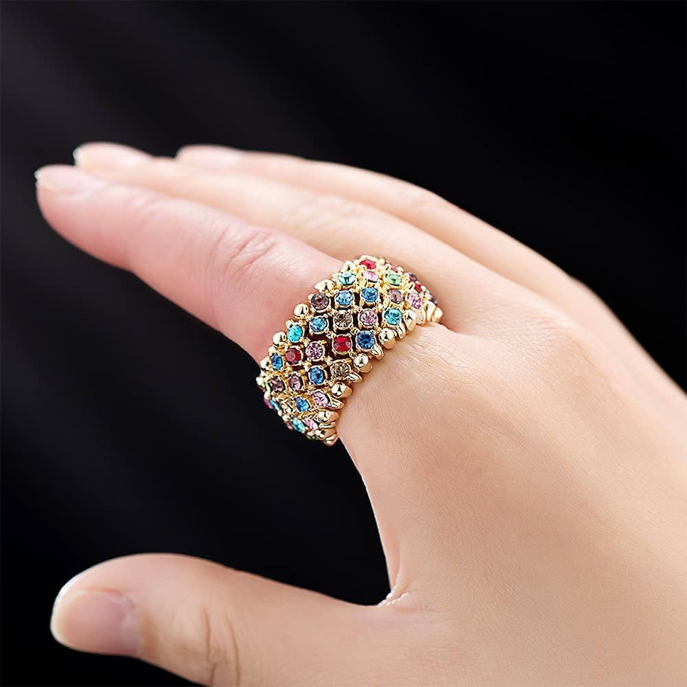 Colourful Crystal Adjustable Stretch Rings for Women Girl Finger Accessories Jewelry Elastic Rings