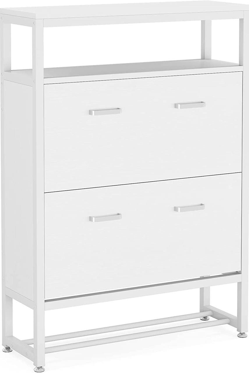 Tribesigns Tipping Bucket Shoe Cabinet， Shoes Cabinet Storage with Flip Drawer for Entryway 20 Pair Modern Shoes Rack Storage Organizer for Sneakers Heels Boots Slippers， White