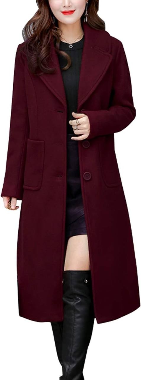 chouyatou Women's Big Notch Lapel Single Breasted Mid-Long Wool Blend Coat