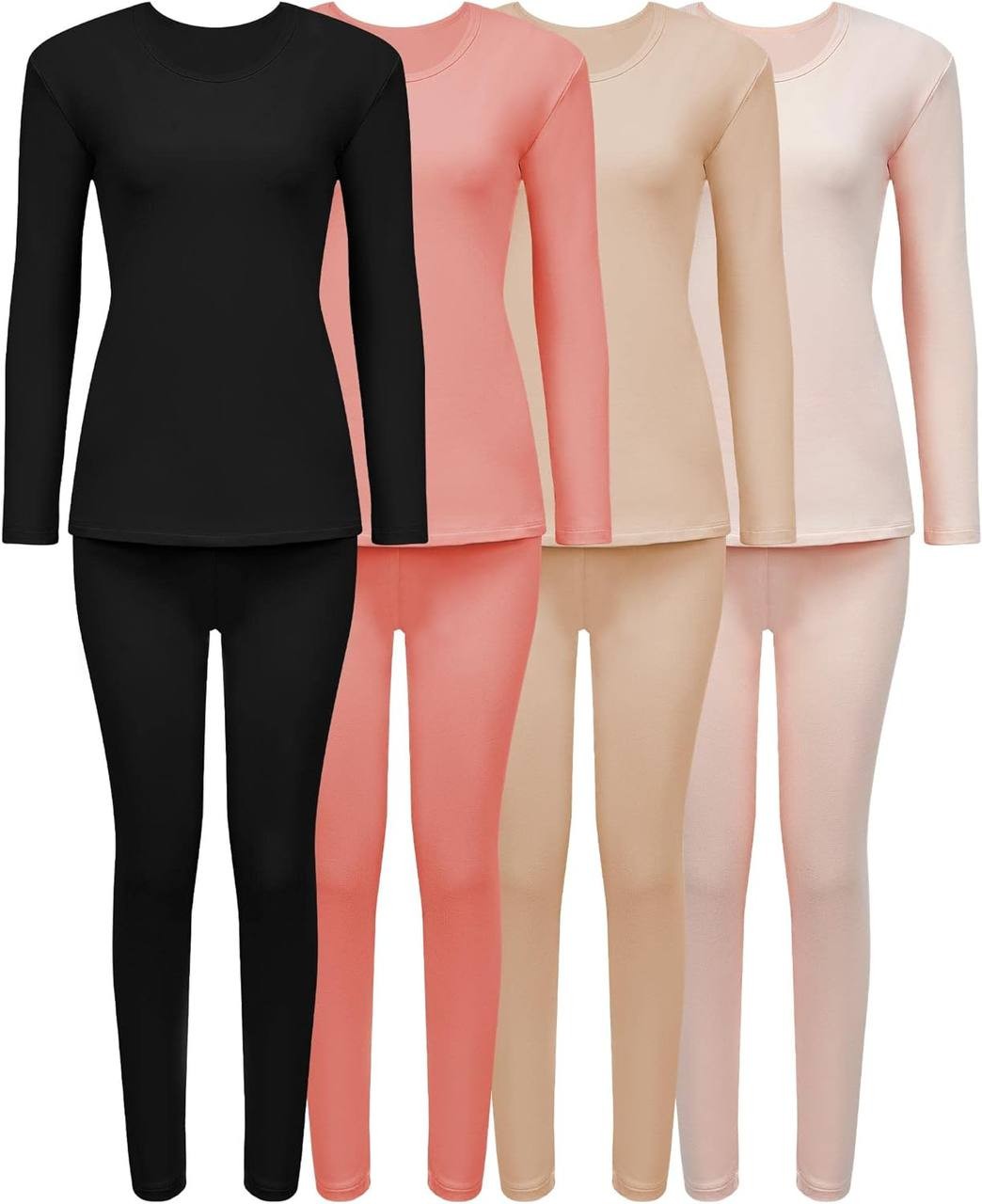 4 Pieces Fleece Lined Thermal Underwear Set for Women Long Johns Base Layer Winter Cold Weather Soft Warm Top Bottom