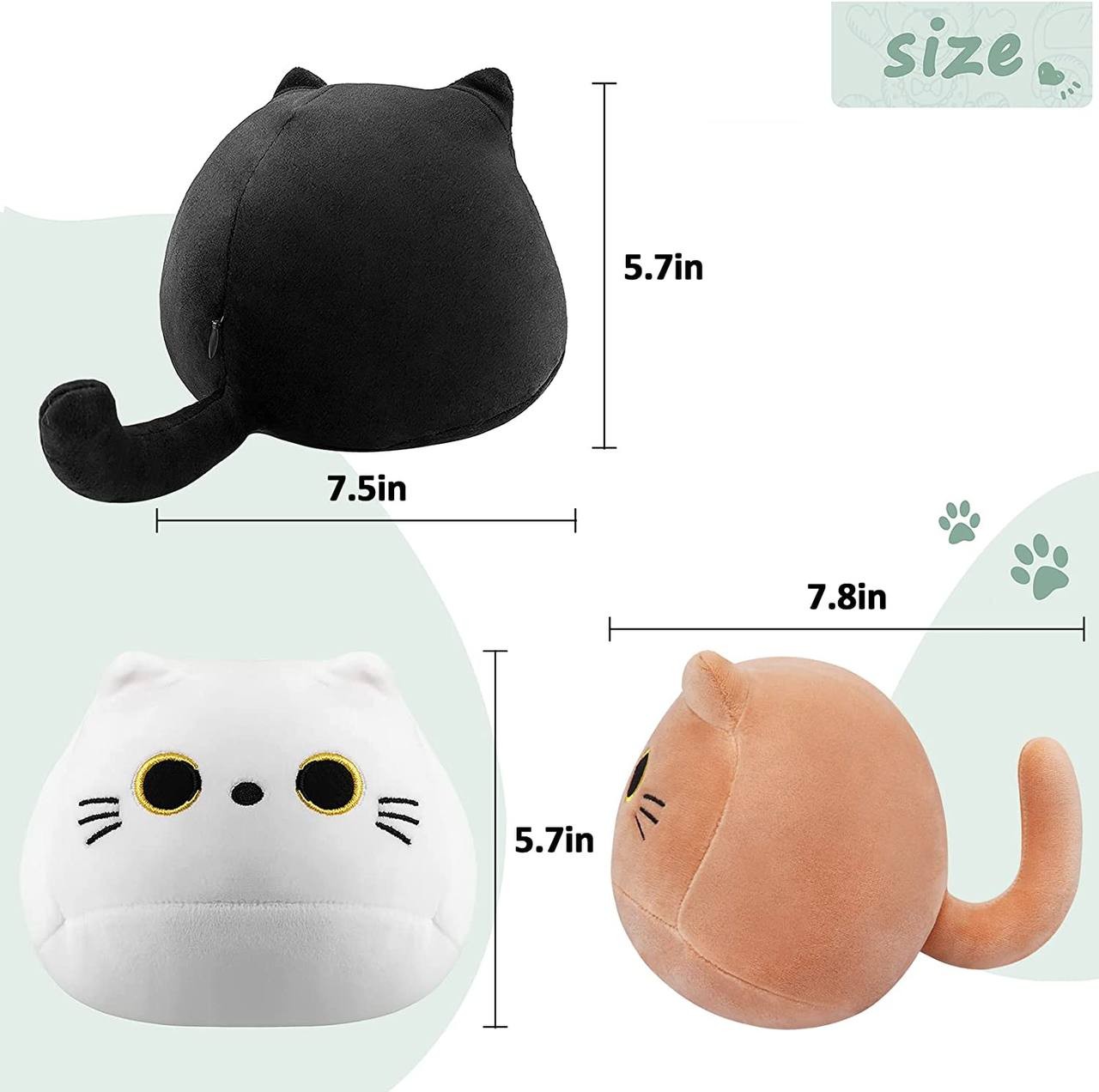 Cute Black White and Brown Combination Cat Plushie Toy - Soft and Bouncy Cat Stuffed Animals for Children, Comfortable Plush Cat Pillow Doll for Stress Relief, Sleeping and Decoration 3pcs