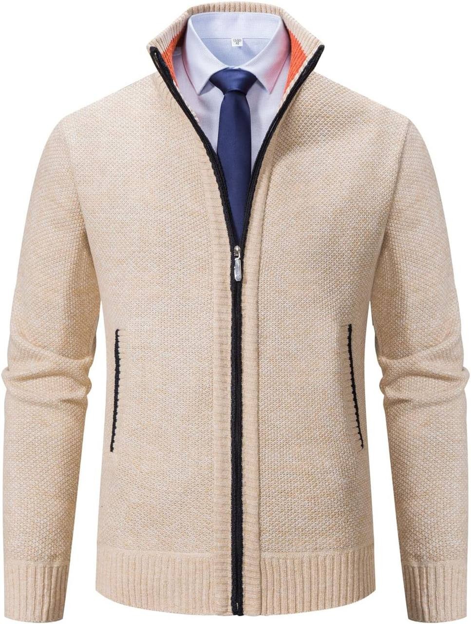 XinYangNi Men's Sweaters Full Zip Thick Knitted Cardigan Sweaters Jacket with Pockets