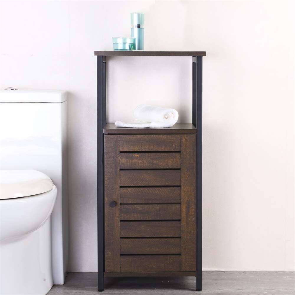 FIVEGIVEN Narrow Bathroom Storage Cabinet Rustic Industrial with Shutter Door/Shelf, Retro Espresso