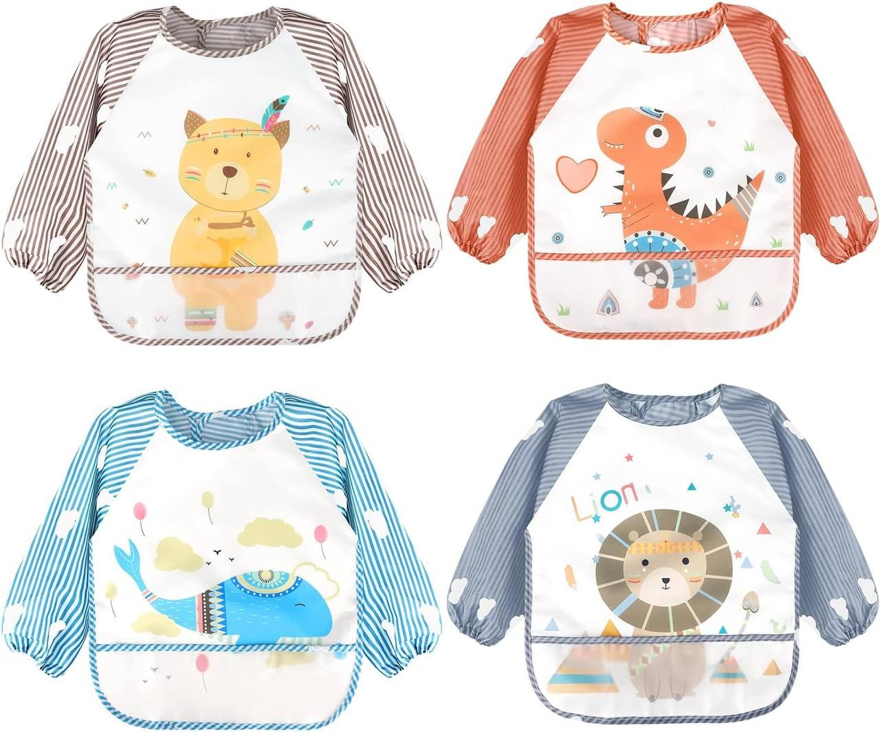 Accmor 5 Pack Long Sleeve Baby Bibs, Waterproof Sleeved Bib, Toddler Baby Bibs for 6-36 Months