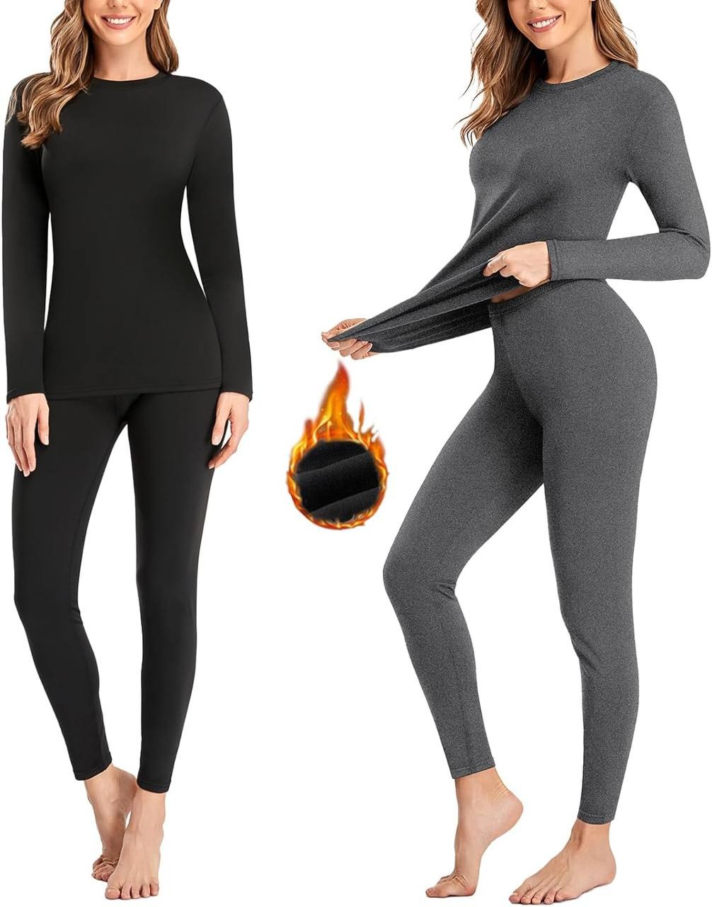 SIMIYA 2 Pack Thermal Underwear for Women Long Johns Winter Warm Fleece Lined Base Layer Set Cold Weather Top and Bottom