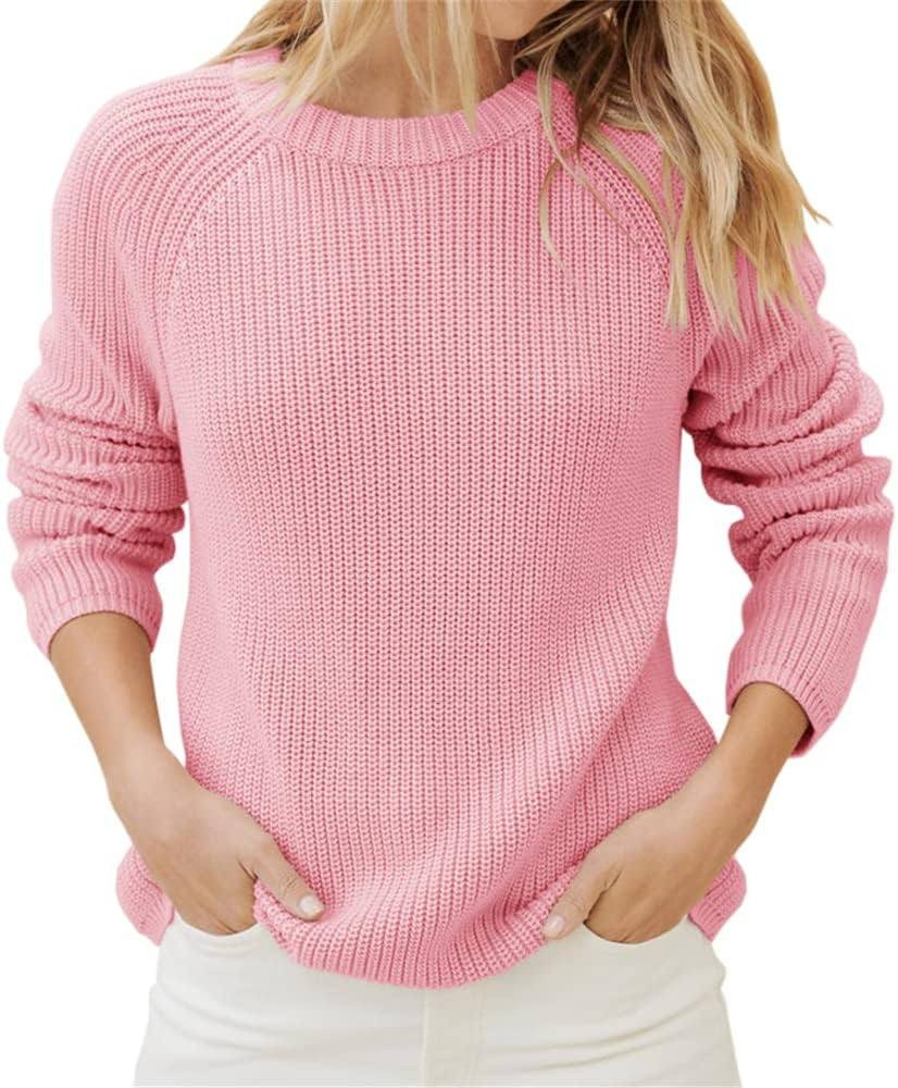 Ebifin Womens Fall Long Sleeve Sweaters Crew Neck Knitted Lightweight Pullover Sweaters for Women