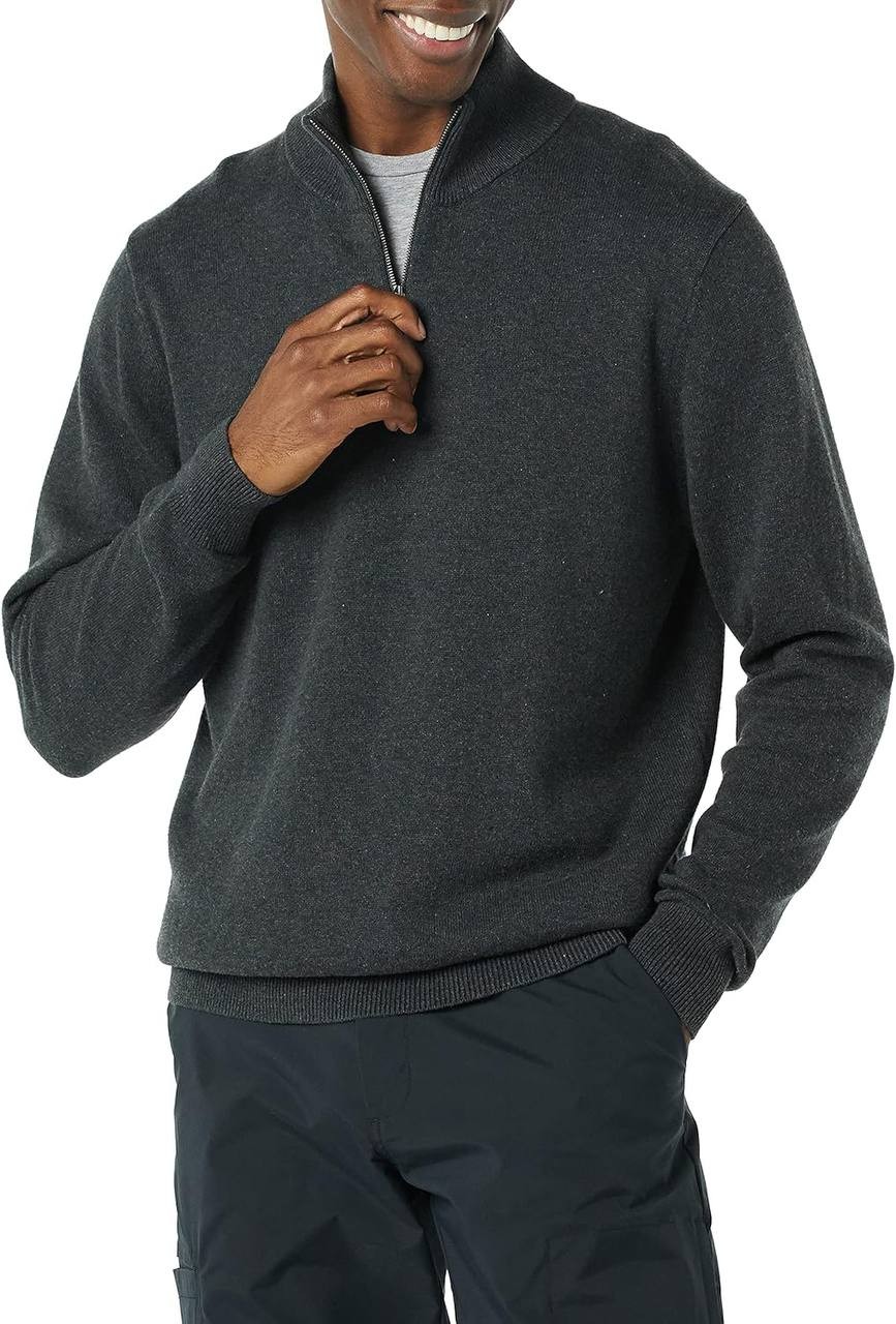 Essentials Men's 100% Cotton Quarter-Zip Sweater
