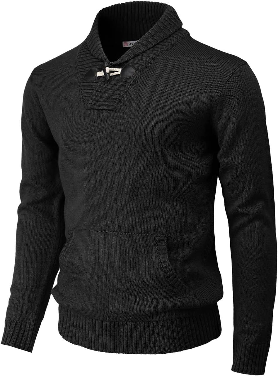 H2H Mens Casual Slim Fit Pullover Sweaters Long Sleeve Cable Knitted Sweater with Button Closure