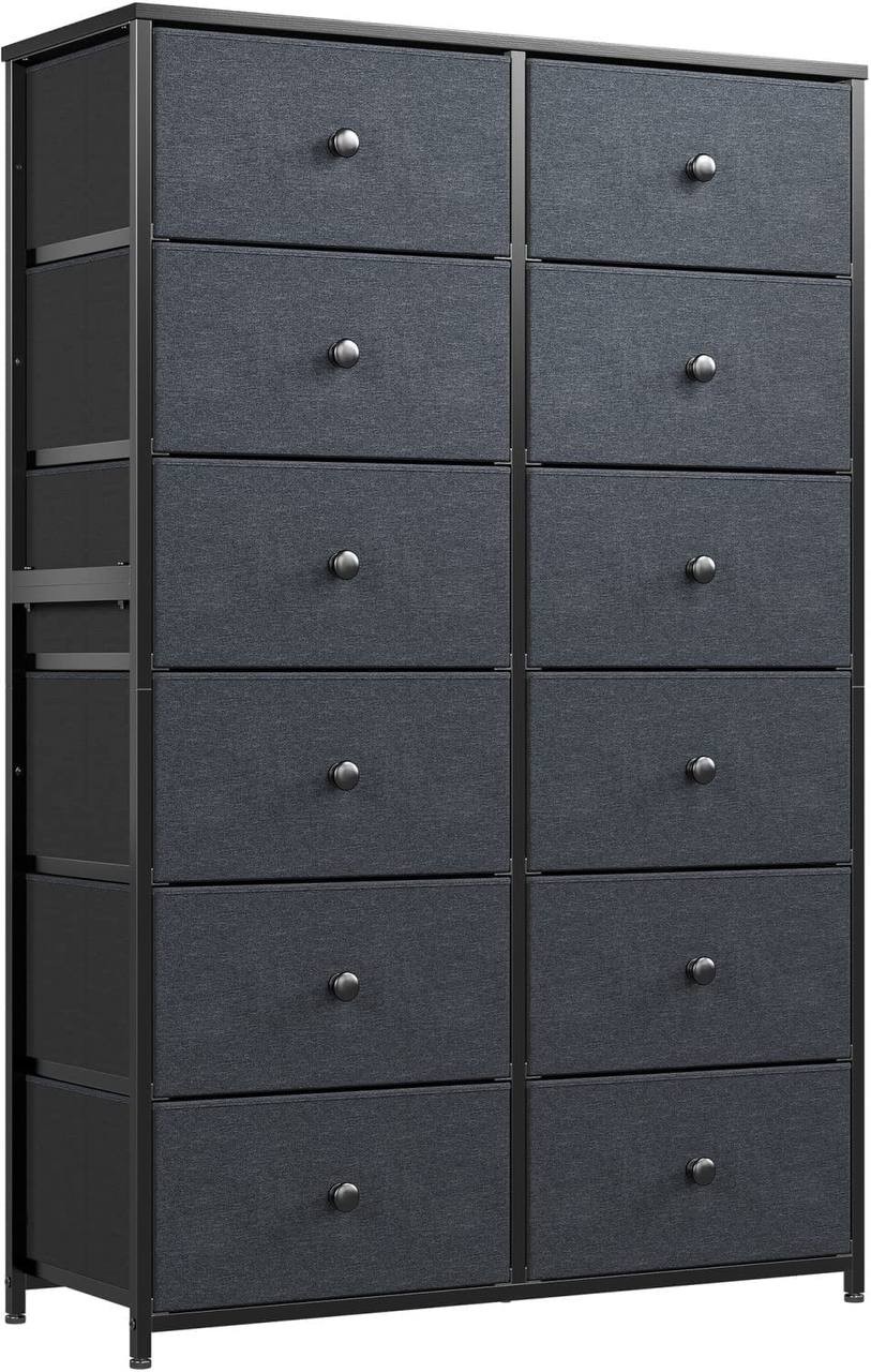 EnHomee 12 Drawer Dresser, Tall Dresser for Bedroom, Black Dresser & Chest of Drawers, Large Dressers Tall Chest of Drawer for Bedroom Closet Dresser with Wood Top and Metal